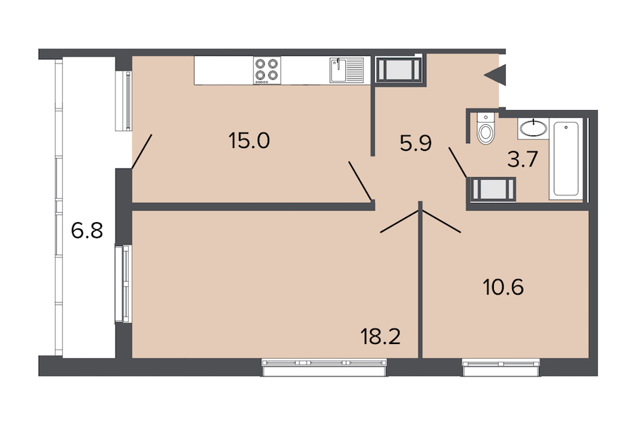 2-комнатная квартира 52.2 м², 24/24 эт., ЖК «UltraCity 2»